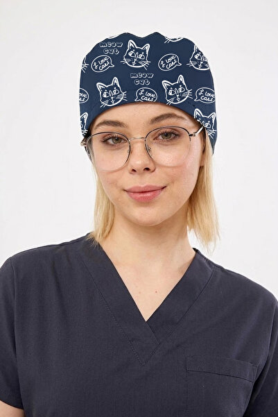 Class Üniforma Meow Desenli Cerrahi Bone Hemşire Doktor Bonesi Unisex