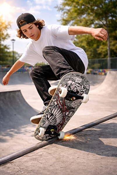 Saule Kemik Tekerli Pro Kaykay Zımparalı Kaymaz Profesyonel Skateboard Abec 7