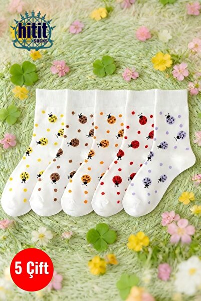 Hitit Socks Women's 5 Pairs of Ladybug Patterned Short Calf Socks Suitable fo...