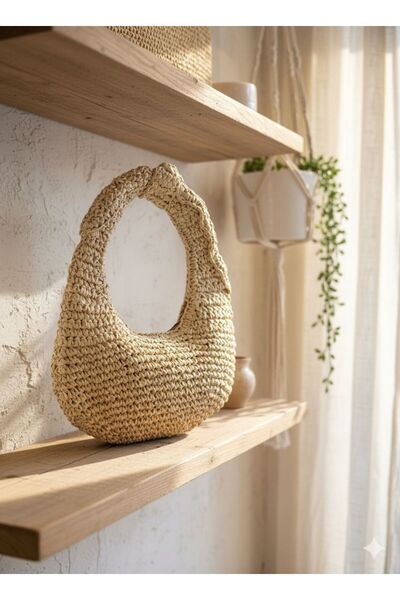 Axesoire NWC-1091 Μπεζ ψάθινη τσάντα με φερμουάρ