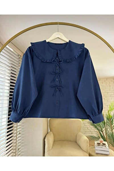 KEVRA Baby Collar Bow Detailed Skirt Top Crop Shirt