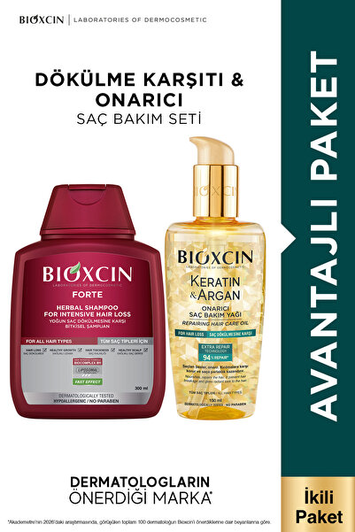 Bioxcin Dökülme Karşıtı & Onarıcı Saç Bakım Seti - Forte, Keratin & Argan Yağ