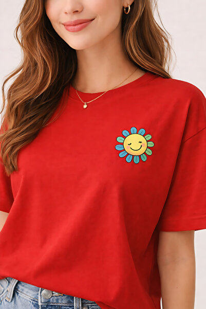 ArtYus Smiling Daisy Printed Unisex Oversize T-Shirt – Cotton Crew Neck Casua...