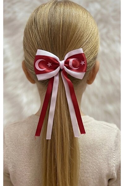iky aksesuar 23 April Red and White Ribbon Bow Buckle
