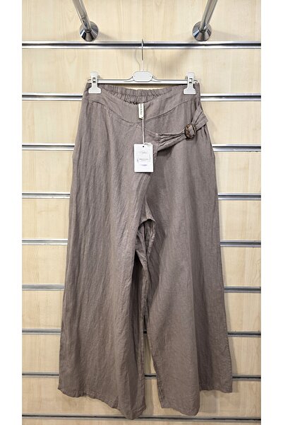 Park Moda Pantaloni italieni din in cu cataramă la curea