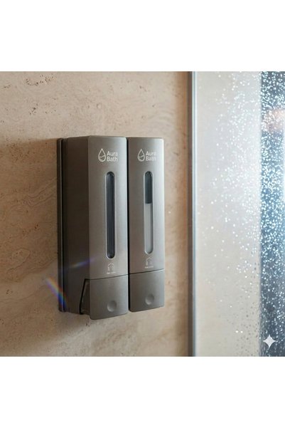 Aura Bath 2-Pack Wall Mounted Liquid Soap Dispenser Shampoo Dispenser Shower Gel Dispenser Slim Design 2X400Ml