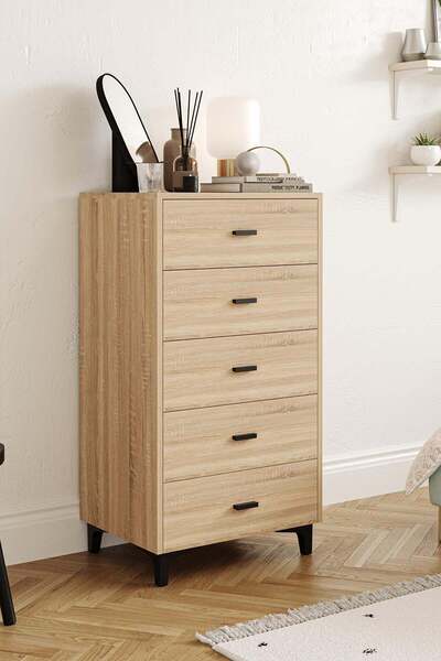 Hofga Riva 5 Çekmeceli Şifonyer Yatak Odası Bebek Odası Meşe