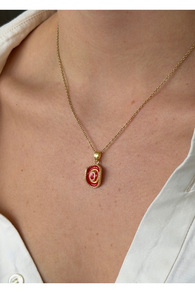 KİLİGİSTANBUL ÇELİK GOLD, KIRMIZI KOVBOY ŞAPKA KOLYE 45 CM (+5 cm uzatma)