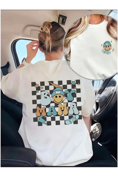 AEMİ Μπλουζάκι Unisex Boy Mama με στάμπα Oversize με λαιμόκοψη ποδηλάτου