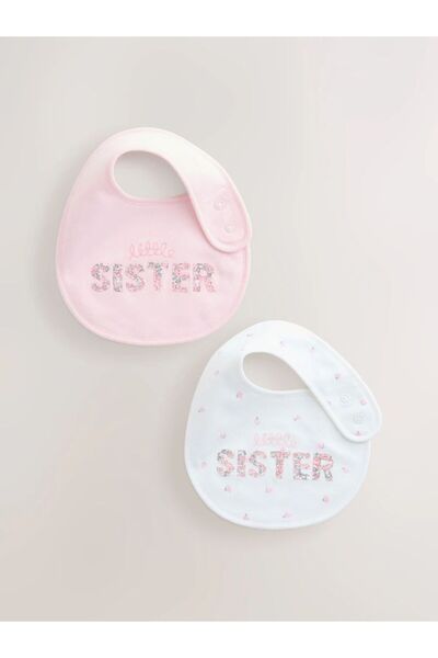Next Baby Pink/White Sister Family Baby Bib Set of 2