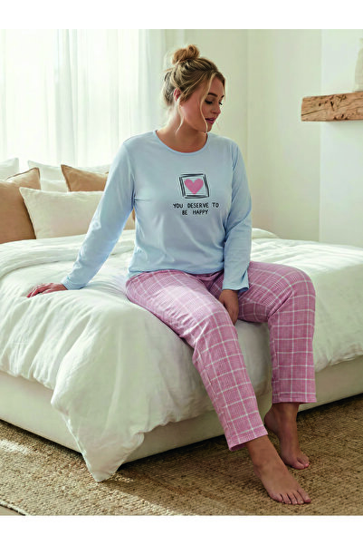 MEBA Дамски пижамен комплект голям размер от еднослойно трико от пениран паму...