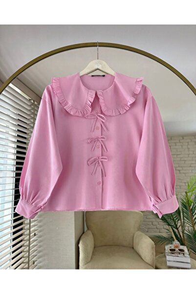 KEVRA Baby Collar Bow Detailed Skirt Top Crop Shirt