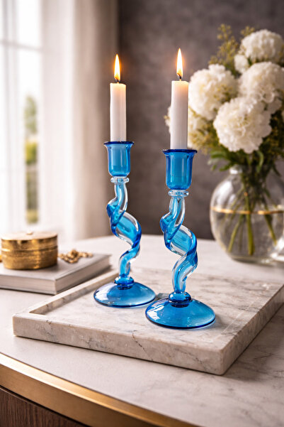 Glazze 2 Lİ ŞAMDAN MAVİ 27 X 23 CM