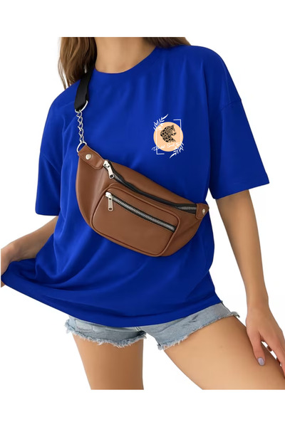 SUNFREE Leopard Flower Frame Printed Oversize Crew Neck Short Sleeve Basic Wo...