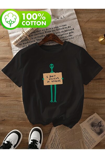 AEMİ Unisex μπλουζάκι με στάμπα I Don't Believe In Humana, μεγάλου μεγέθους, ...