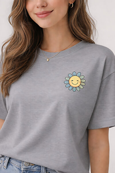 ArtYus Smiling Daisy Printed Unisex Oversize T-Shirt – Cotton Crew Neck Casua...