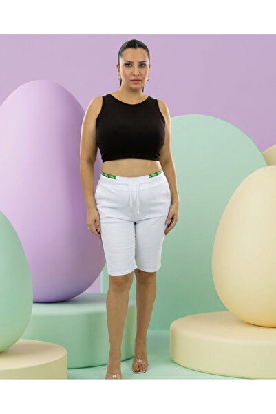 ZANESSI Large Size Elastic High Waist Lace-Up Above Knee Denim Women's Capri