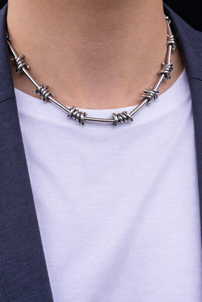 vogutima Men's Steel Necklace - Barbed Wire Model 316 L Stainless Steel Men's...