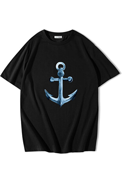 BRZ COLLECTION Tricou unisex oversize Sailor Anchor negru