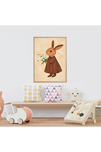 AR AJANS KANVAS TABLO Pictură decorativă din MDF înrămată cu iepure și margarete