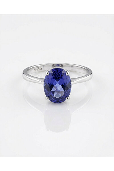ERU JEWELLERY 925 Ayar Gümüş Tanzanit Taşlı Oval Tektaş Yüzük – Minimal Zarif...