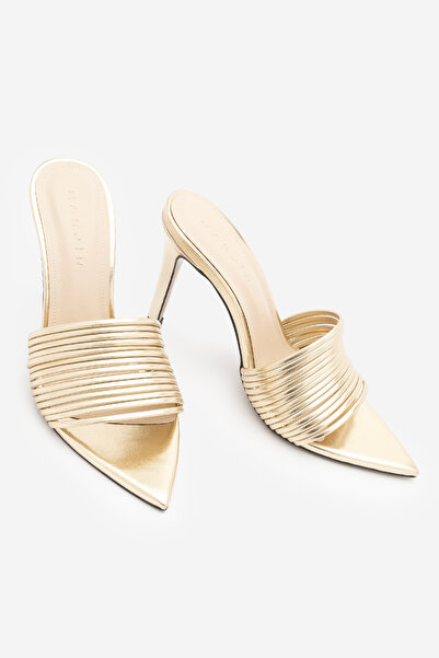 Marjin Women's Pointed Toe Strappy Thin Heeled Slippers Evoris Gold