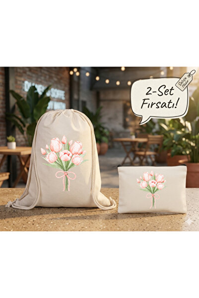 Boom town حقيبة ظهر من القماش، مجموعة محفظة من قطعتين