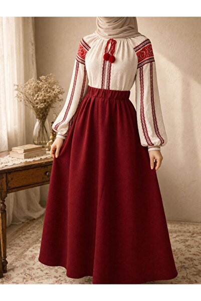 EMİNOS BUTİK BORDO RENK YÜN ETEK