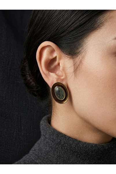 618 CONCEPT أقراط أنيقة بتصميم رخامي بيضاوي الشكل