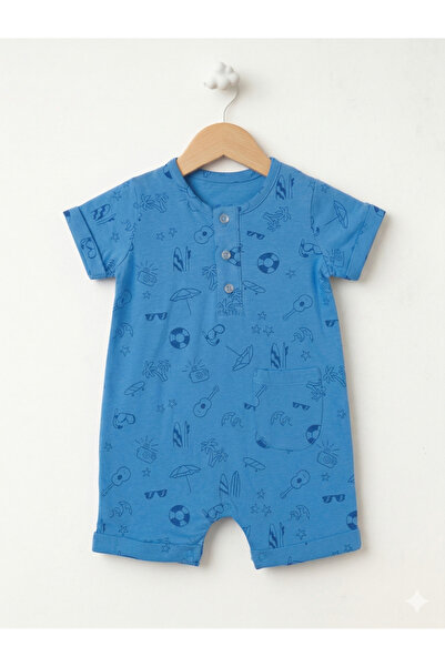 For My Baby Baby Boy Short Sleeve Printed Summer Jumpsuit