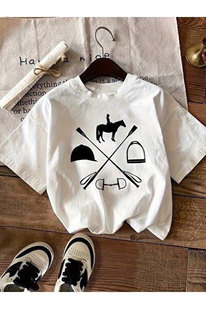 AEMİ Tricou unisex cu imprimeu Rider, supradimensionat, cu gât rotund