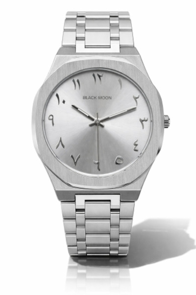 Black Moon ساعة رجالية باللون الفضي ومينا رمادي