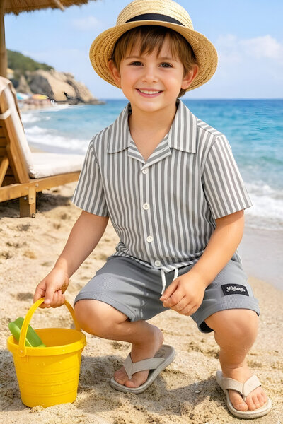 MODANINO Σετ για αγόρια (Πουκάμισο βάφλα + Οθωμανικό σορτς) 3-12 ετών 12569HC