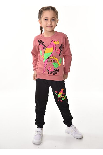 YARENKİDS Girl's Parrot Printed Tracksuit Set