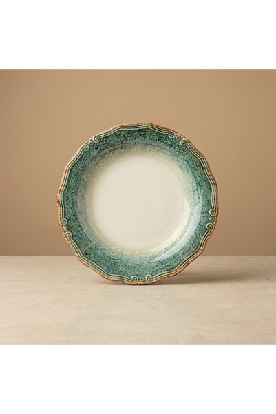 QURA Porcelain Green Flat Plate 20 cm Set of 6 - Cake Plate - Dessert Plate