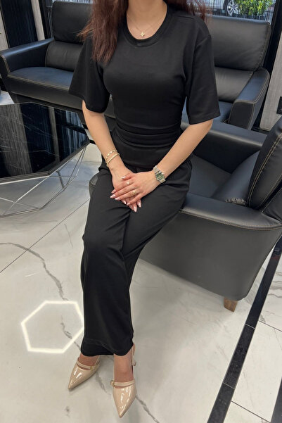 sunfyre Women's Crew Neck Short Sleeve Fitted Waist Tie Detail Set Sun316