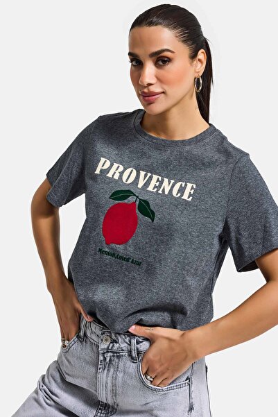 it's basic تي شيرت نسائي رمادي w5 كبير الحجم مطبوع 100% قطن