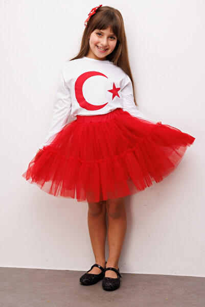 Le Mabelle Λευκό μακρυμάνικο παιδικό μπλουζάκι με στάμπα μισοφέγγαρου και αστ...