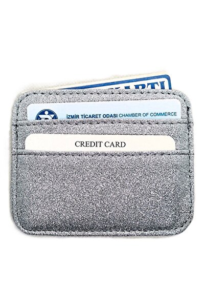 ATA TANITIM Card Holder, Silver Color Glitter Fabric Card Holder