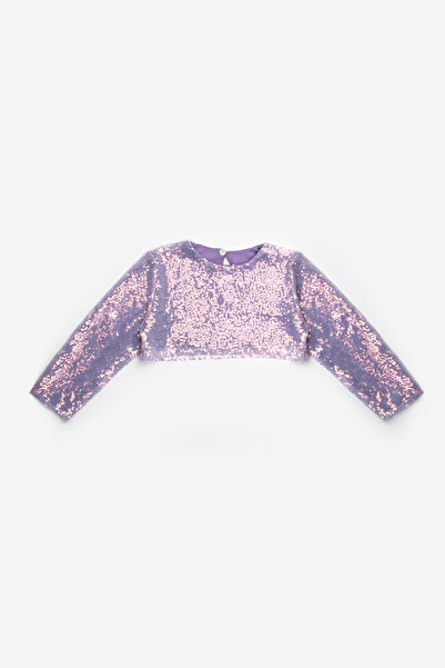 Le Mabelle Lilac Long Sleeve Sequined Girls' Crop Blouse