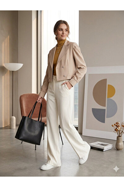 QUBERZ Women's Striped Crop Blazer Jacket - Short Jacket with 4 Buttons