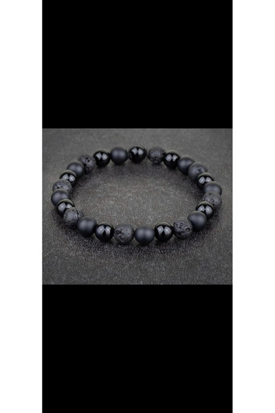 nss sky rock Onyx Lava Stone Matte Onyx Bracelet 8mm 16-17 cm Natural Stone U...