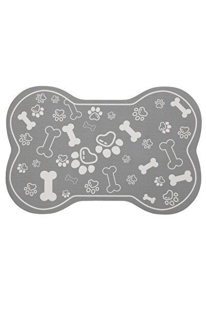 ZanaCasei Γκρι θήκη για μπολ τροφής για κατοικίδια σε σχήμα κόκαλου 60x40cm