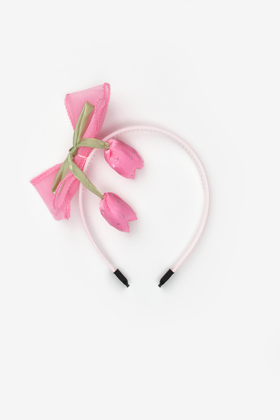 Le Mabelle Κοριτσίστικο στέμμα με φιόγκο και φιγούρα τουλίπας σε χρώμα φούξια