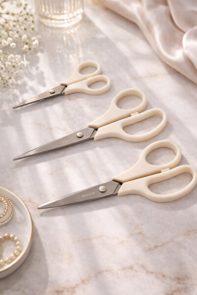 MAKRİ HOME Set de foarfece din 3 piese 21,5-19,5-14 cm din oțel inoxidabil, crem