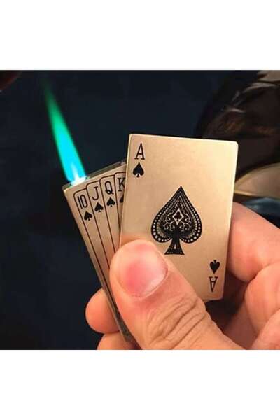 ERIKMAN STORE Gas lighter, rechargeable, windproof, playing cards, gold color