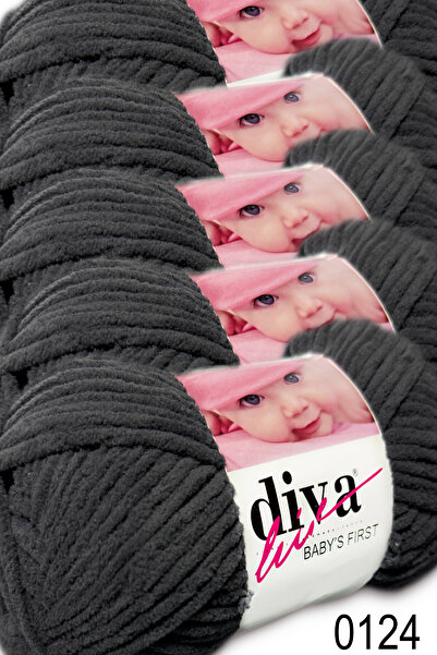 Diva İplik Babys First Velvet Yarn (5X100Gr.) - 0124 - Dark Gray
