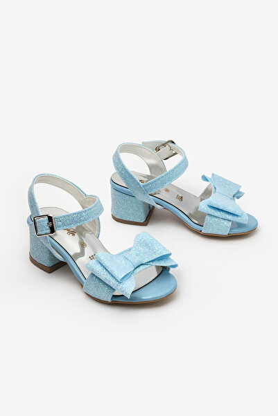 Le Mabelle Pantofi cu toc pentru fete, albastri, cu curea la gleznă și fundă