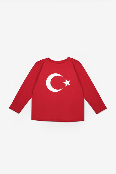 Le Mabelle Kırmızı Ay Yıldız Baskılı Uzun Kollu Çocuk Tişört