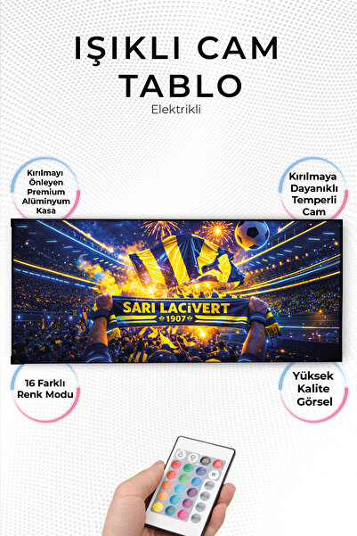 YANARDAĞ Yanardağ Cam Ürünleri Modern Işıklı Sarı Lacivert Taraftar Tasarımlı...